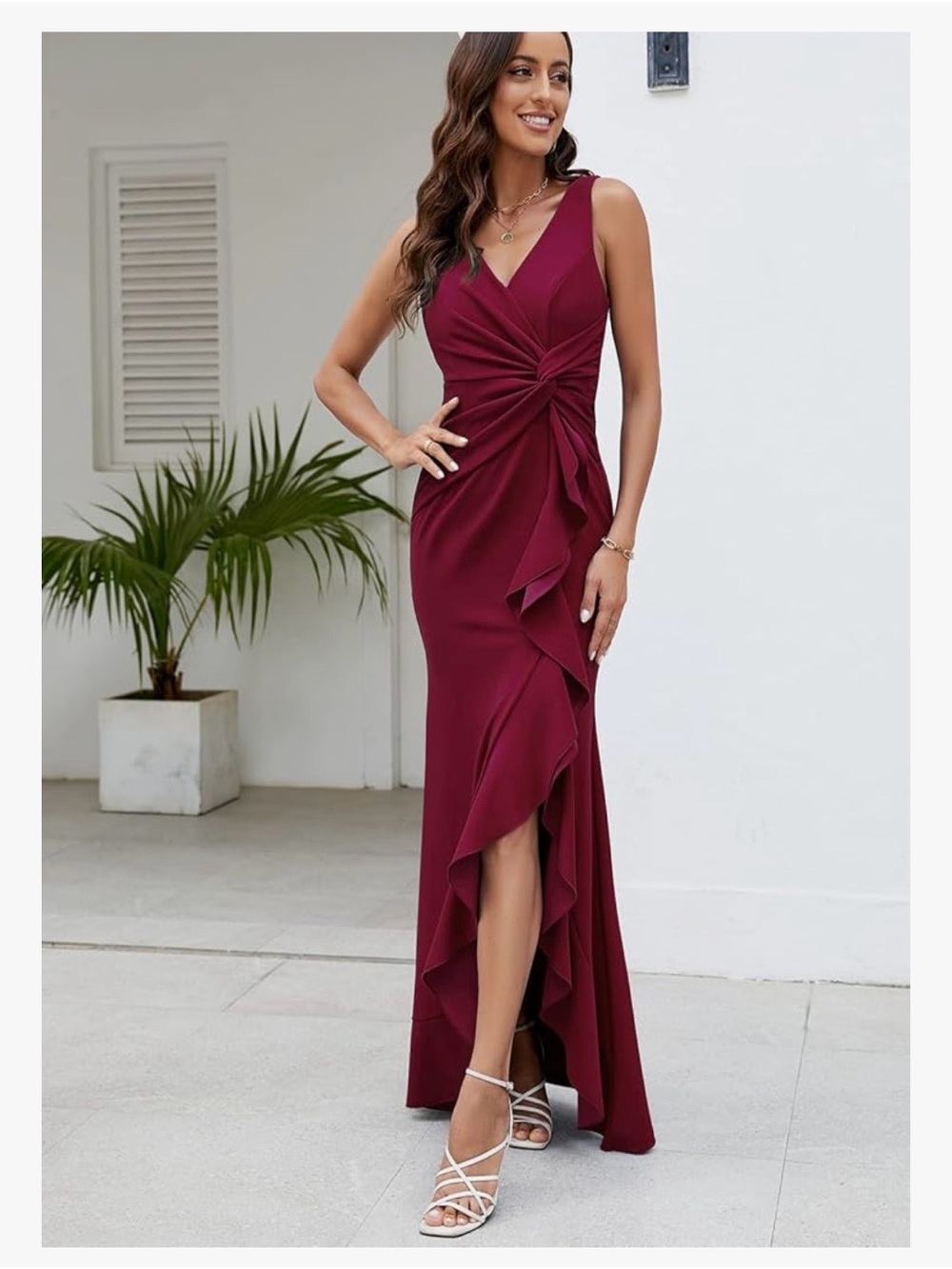 Elegant Evening Dress Long Sexy V Neck Sleeveless Split Wrap Size Medium